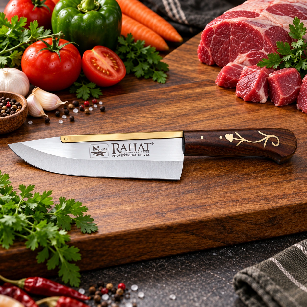 Legacy Gold 10-Inch Handcrafted Butcher Knife - SUS420J2 Stainless Steel, Floral Wood Handle
